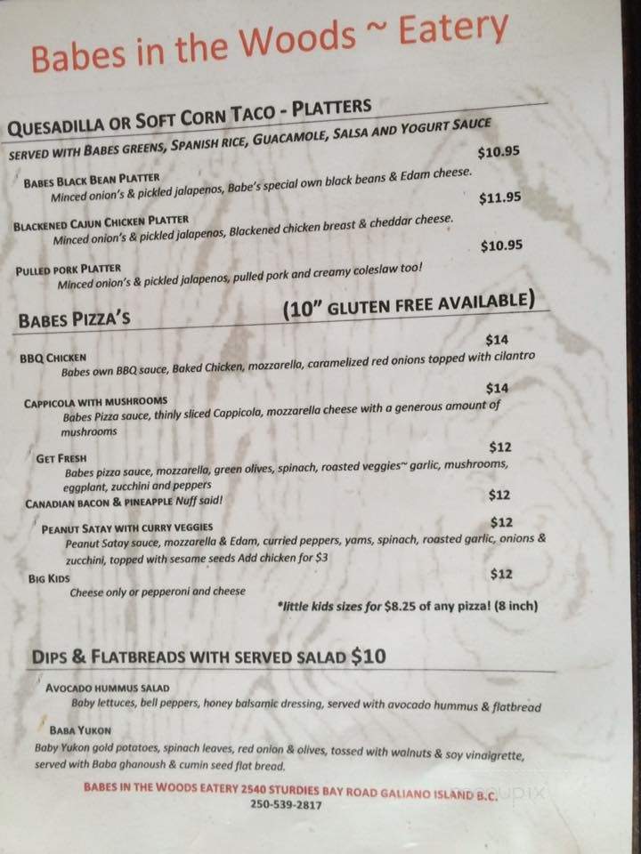 Babes In the Woods Eatery - Galiano Island, BC menu_pic
