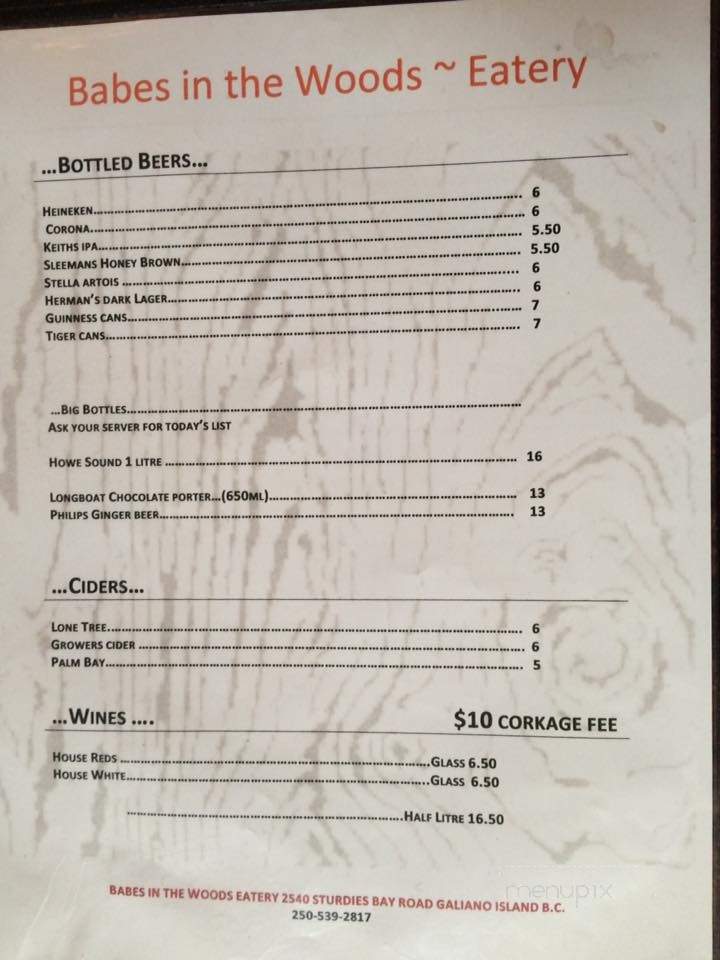 Babes In the Woods Eatery - Galiano Island, BC menu_pic