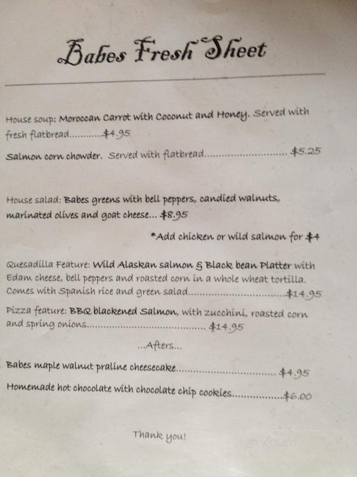 Babes In the Woods Eatery - Galiano Island, BC menu_pic