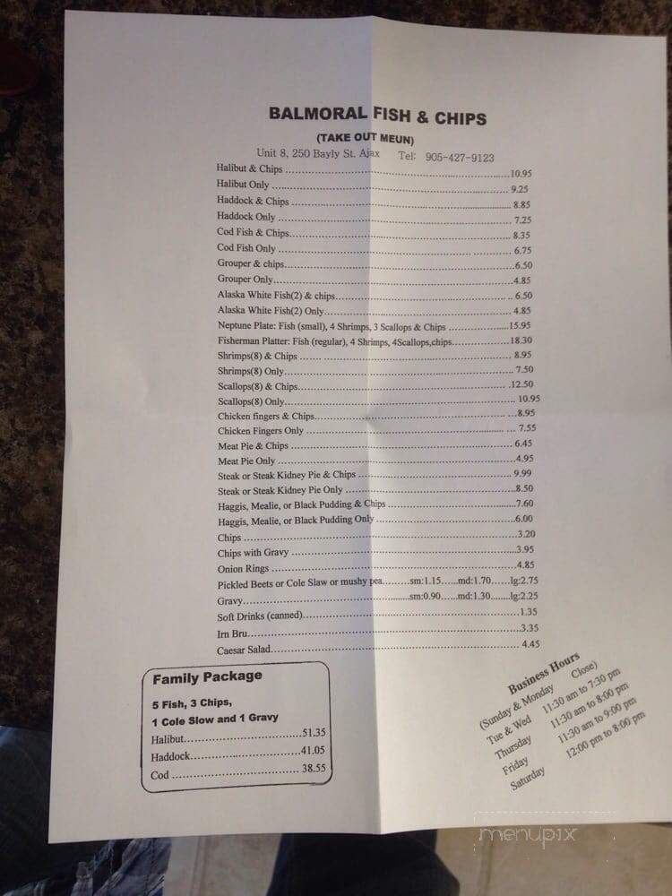 Balmoral Fish & Chips - Ajax, ON menu_pic