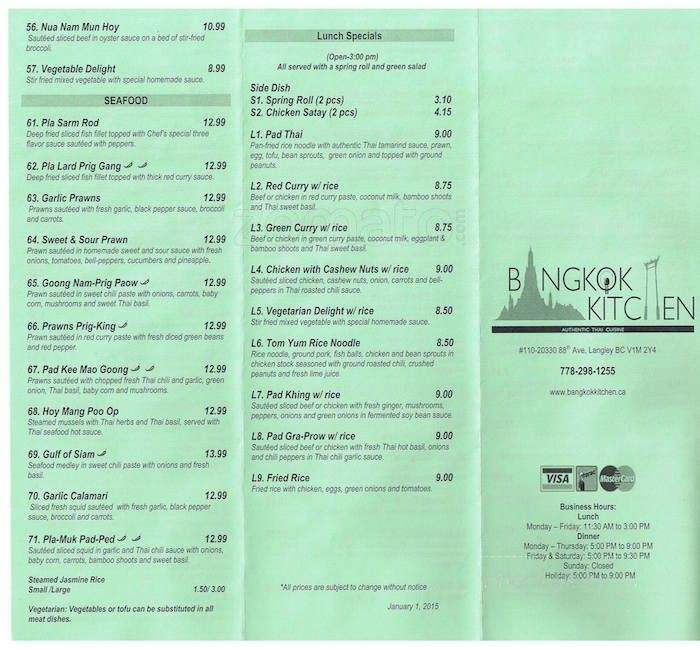 Bangkok Kitchen - Langley, BC menu_pic