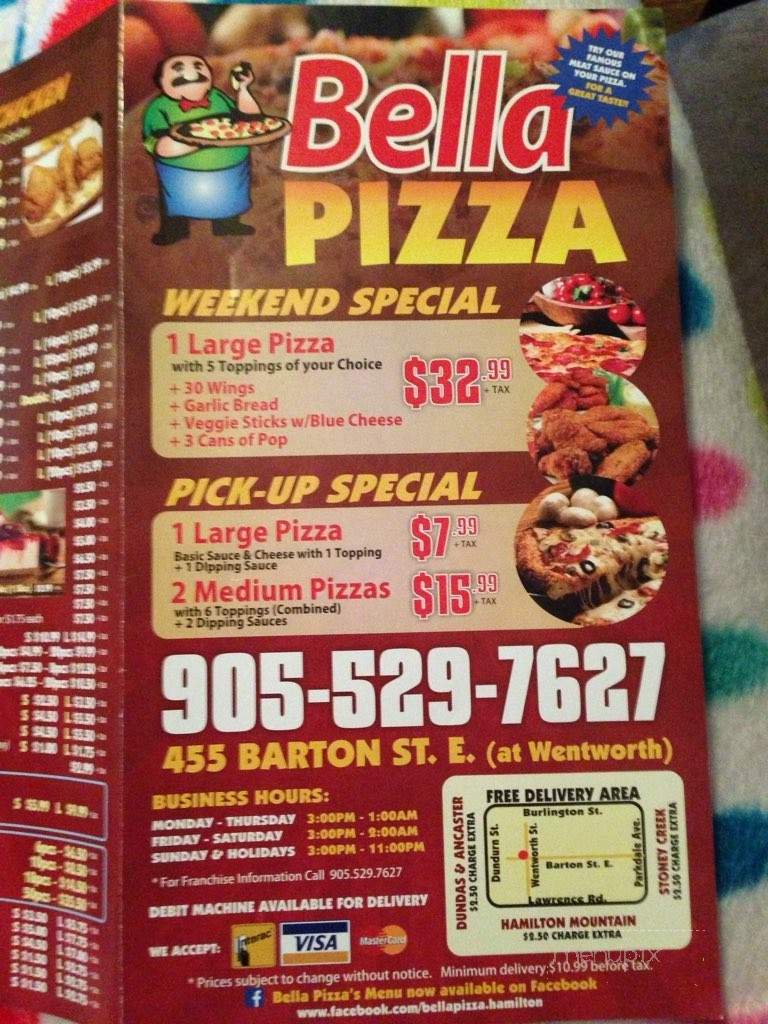 Bella Pizza - Hamilton, ON menu_pic