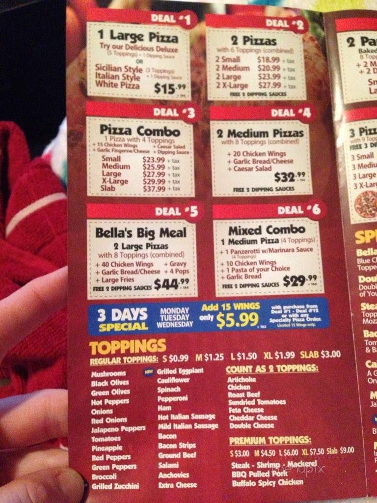 Bella Pizza - Hamilton, ON menu_pic
