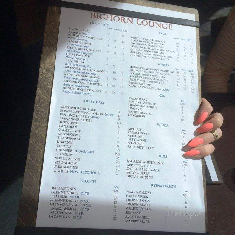 Bighorn Lounge - Kananaskis, AB menu_pic