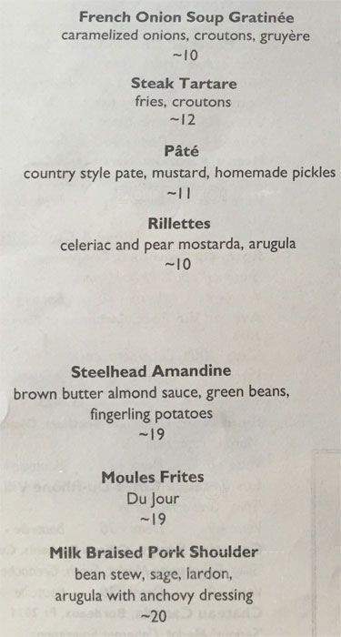 Bistro Wagon Rouge - Vancouver, BC menu_pic