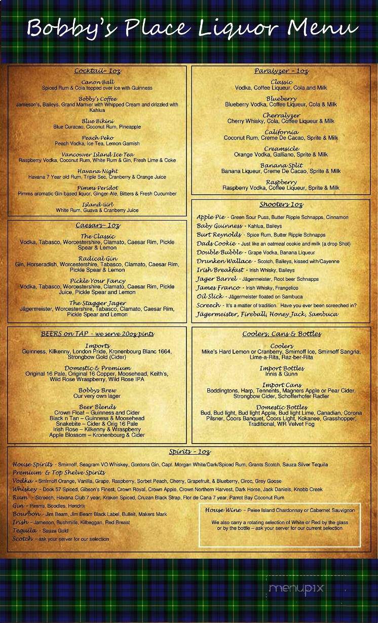 Bobby's Place - Olde World Tavern - Calgary, AB menu_pic