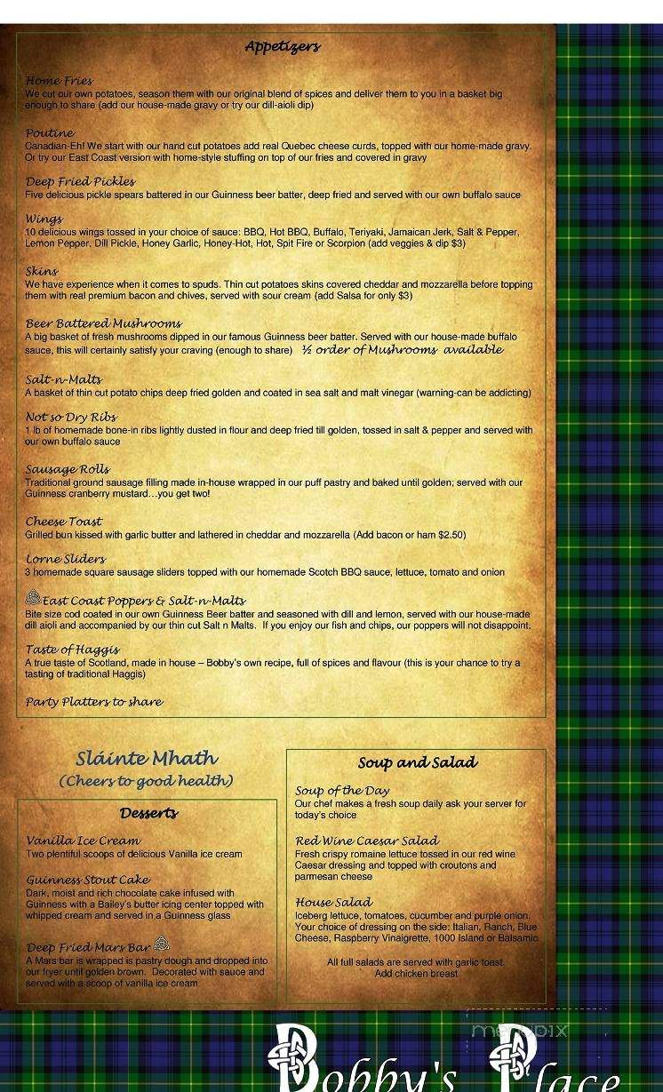 Bobby's Place - Olde World Tavern - Calgary, AB menu_pic