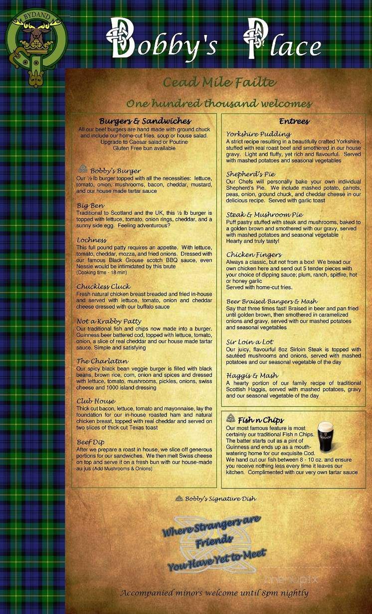 Bobby's Place - Olde World Tavern - Calgary, AB menu_pic