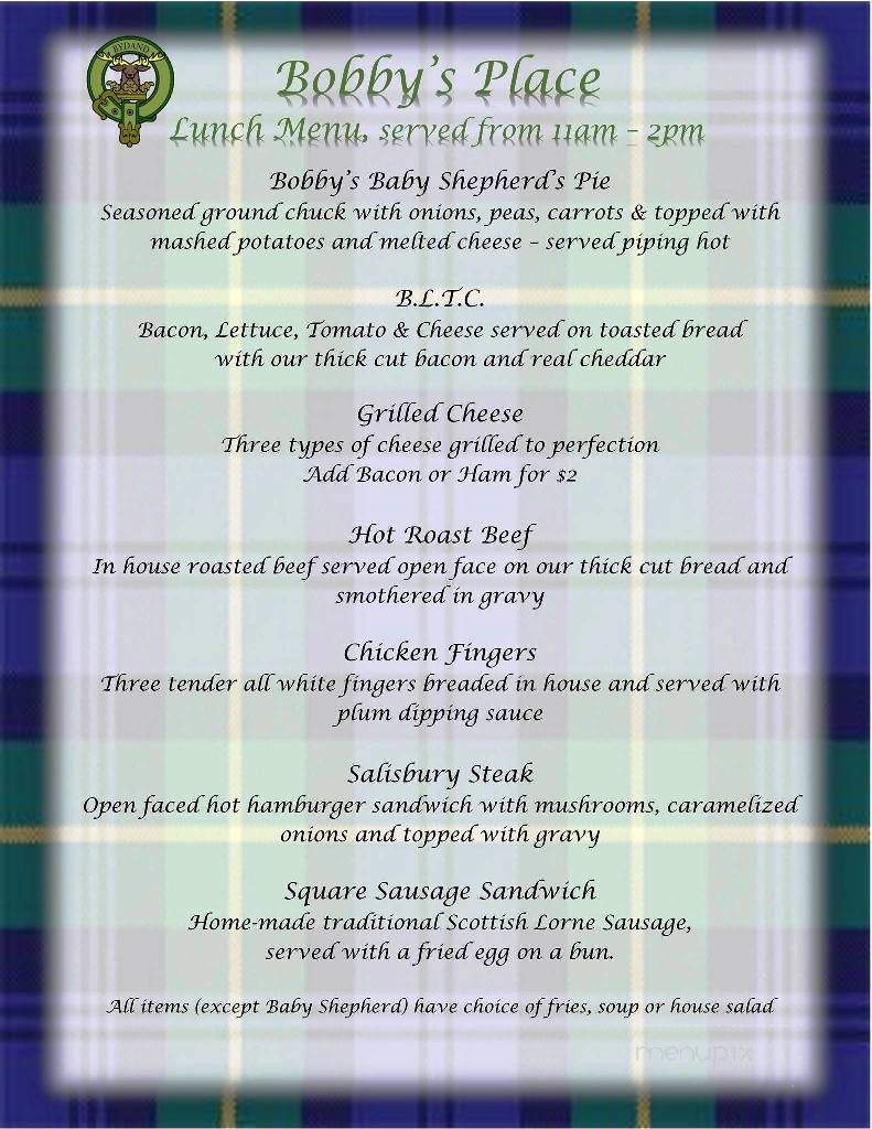 Bobby's Place - Olde World Tavern - Calgary, AB menu_pic
