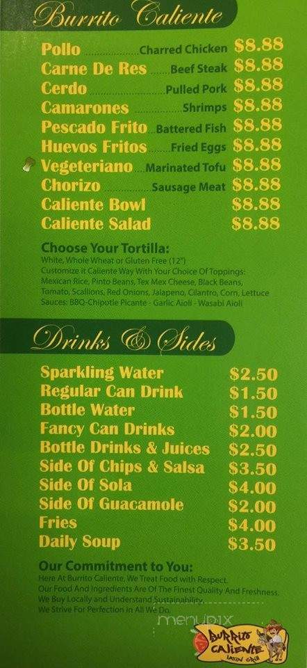 Burrito Caliente Latin Grill - Toronto, ON menu_pic