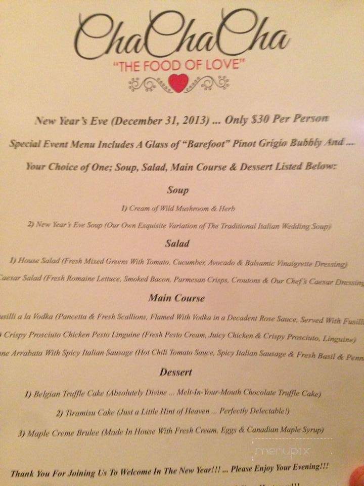 Cha Cha Cha Italian Restaurant - Barrie, ON menu_pic