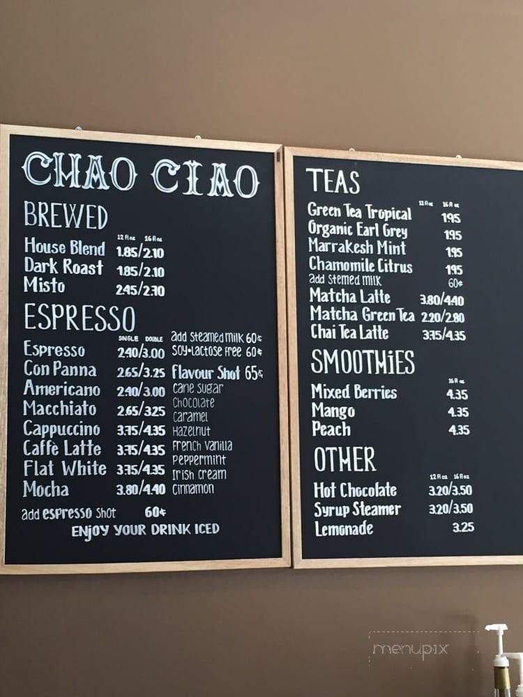 Chao Ciao Espresso - Toronto, ON menu_pic