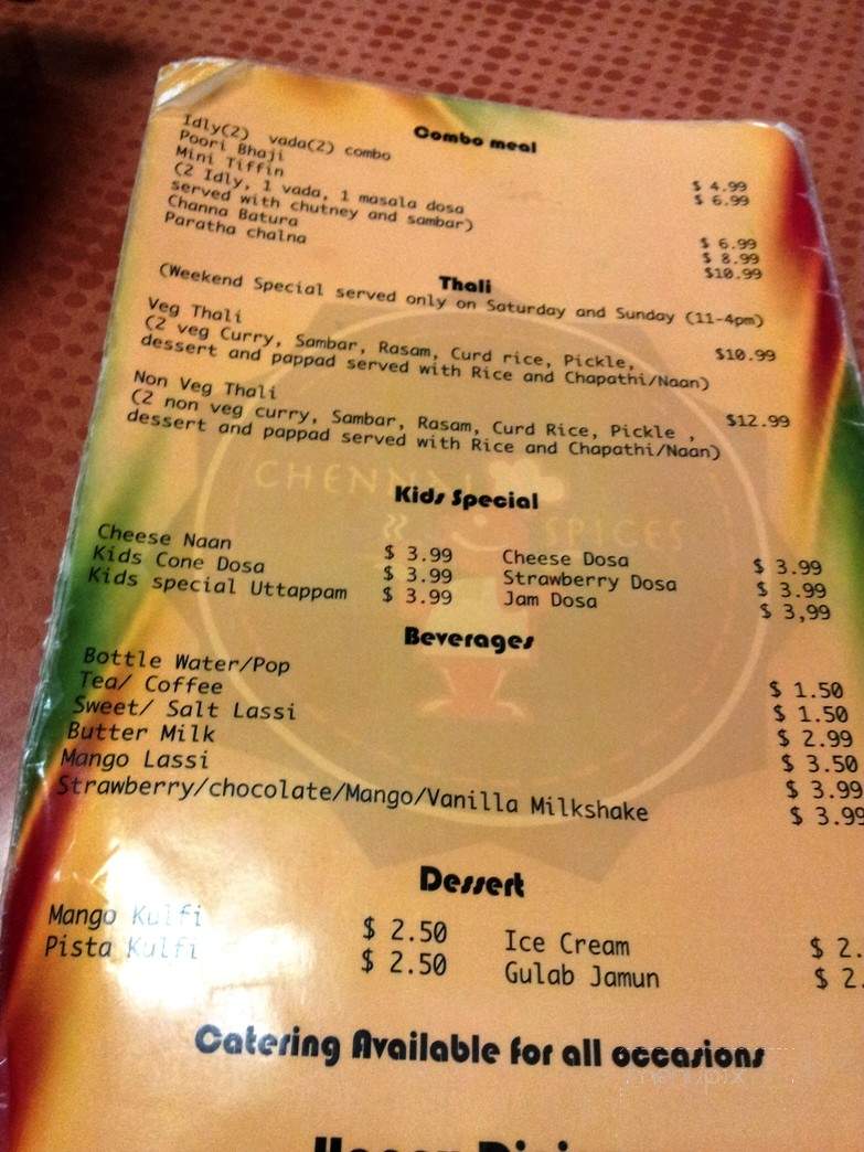 Chennai Spices - Calgary, AB menu_pic