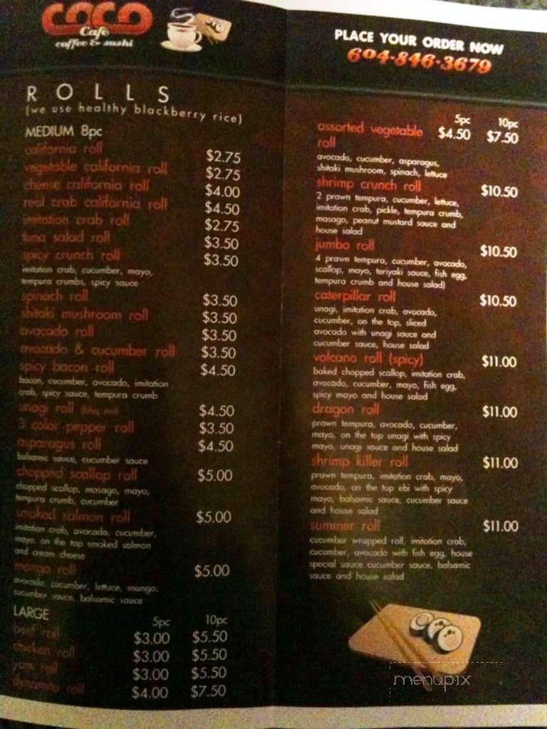 CoCo Cafe - Chilliwack, BC menu_pic