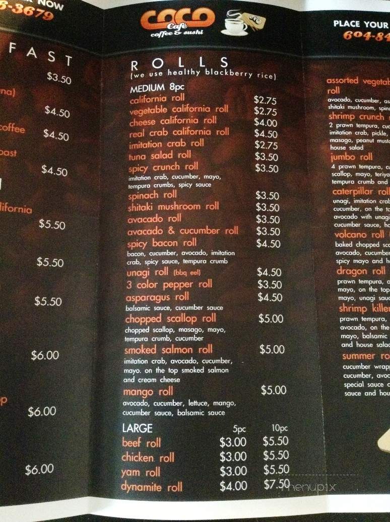 CoCo Cafe - Chilliwack, BC menu_pic