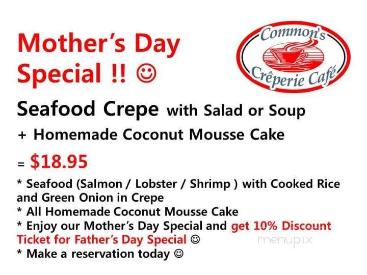 Common's Creperie Cafe - Rothesay, NB menu_pic