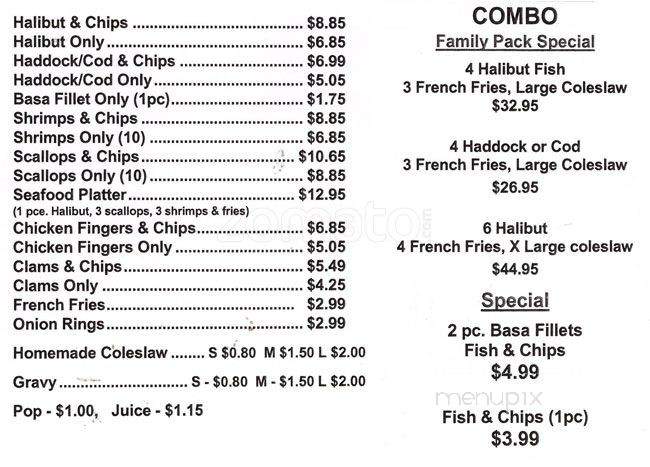 Cooksville Fish & Chips - Mississauga, ON menu_pic