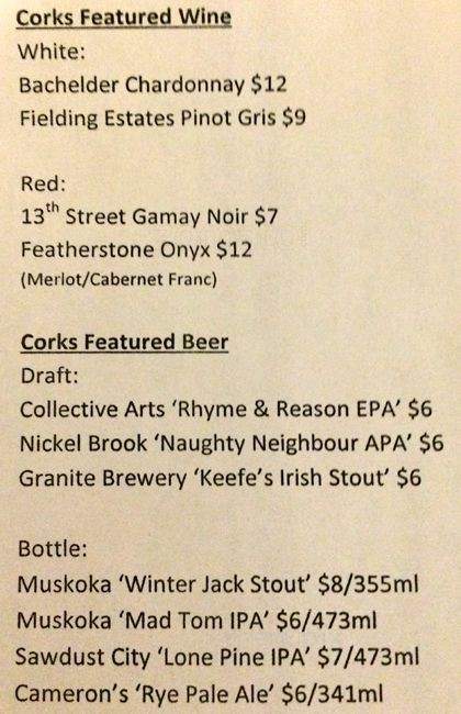 Corks - Toronto, ON menu_pic