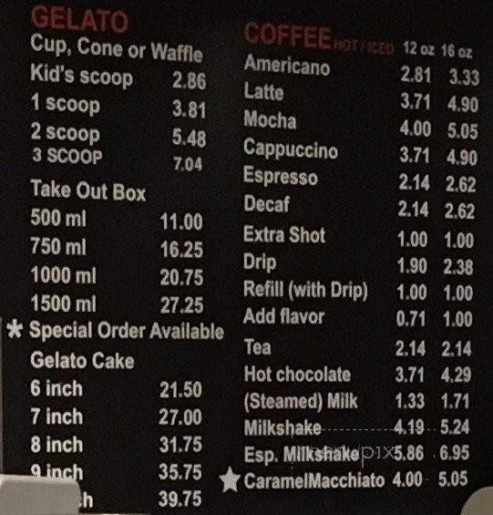 Cremino Gelato & Caffe - Maple Ridge, BC menu_pic