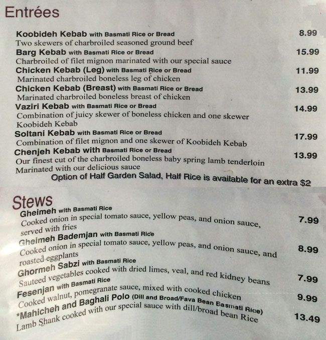 Darband Restaurant - North York, ON menu_pic