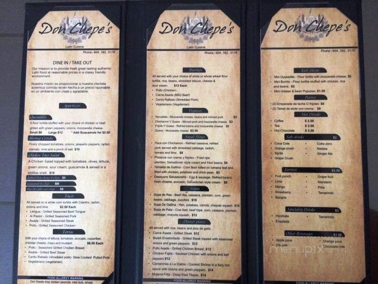Don Chepe's Restaurant - Surrey, BC menu_pic