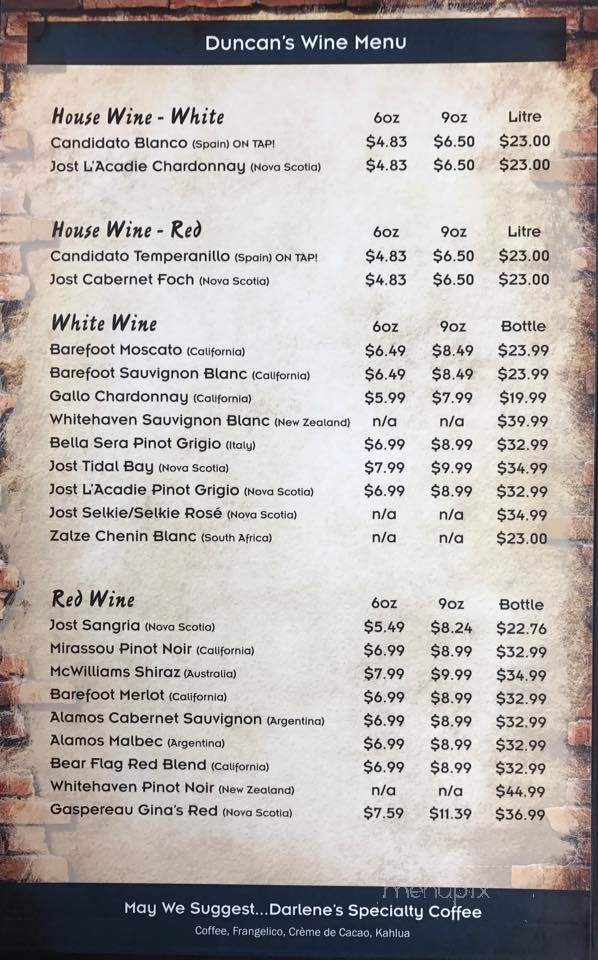 Duncan's Pub - Amherst, NS menu_pic