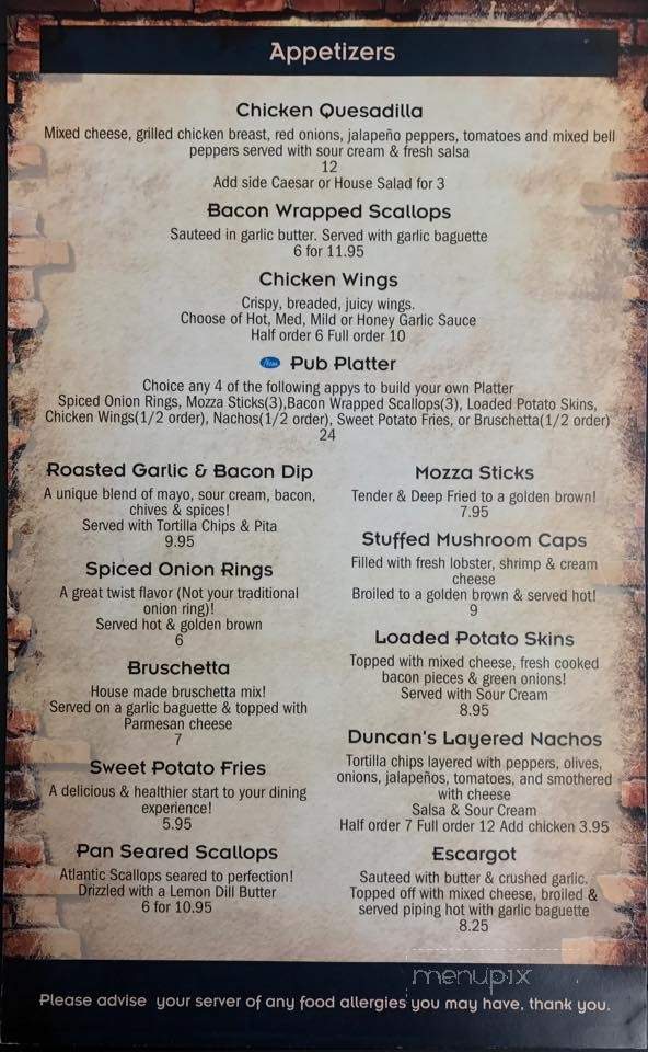 Duncan's Pub - Amherst, NS menu_pic