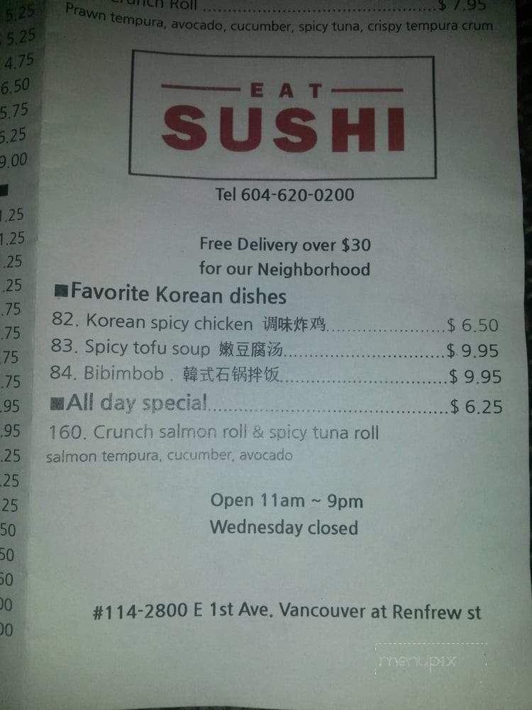 Eat Sushi - Vancouver, BC menu_pic