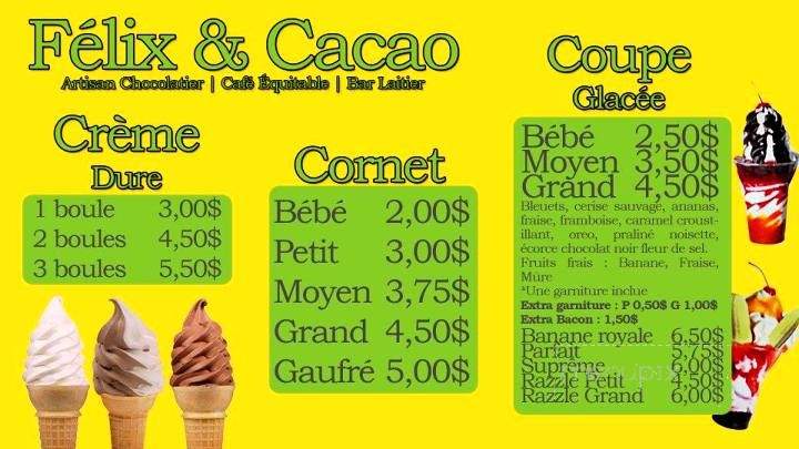 Felix & Cacao - Montreal, QC menu_pic
