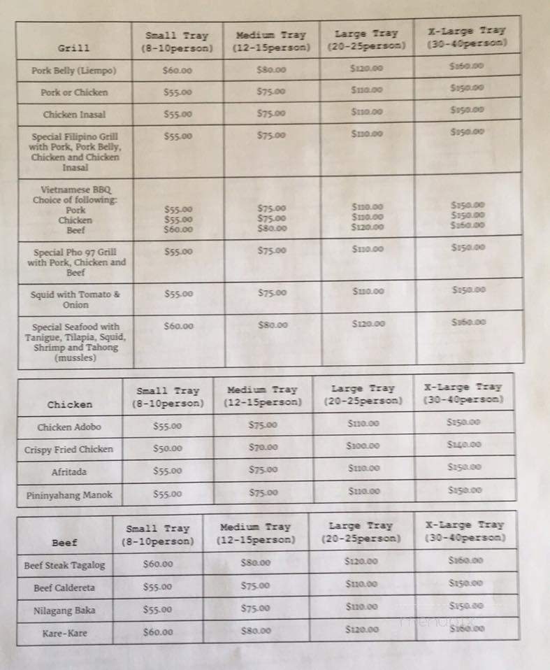 Filipino and Pho 97 Restaurant - Edmonton, AB menu_pic