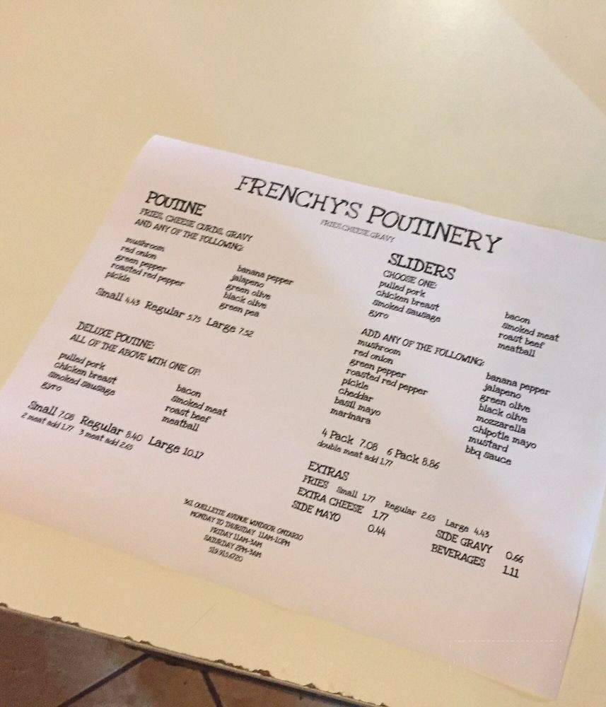 Frenchy's Poutinery - Windsor, ON menu_pic