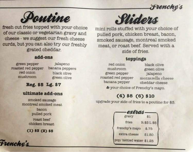 Frenchy's Poutinery - Windsor, ON menu_pic