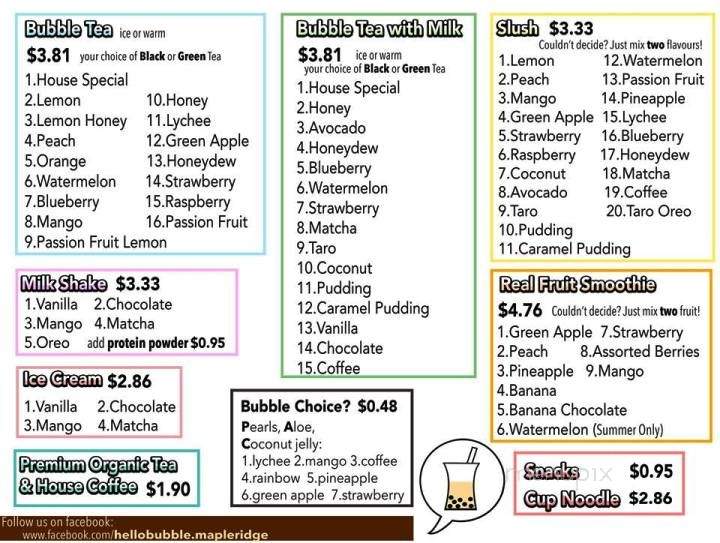 Hello Bubble - Maple Ridge, BC menu_pic