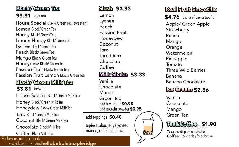 Hello Bubble - Maple Ridge, BC menu_pic