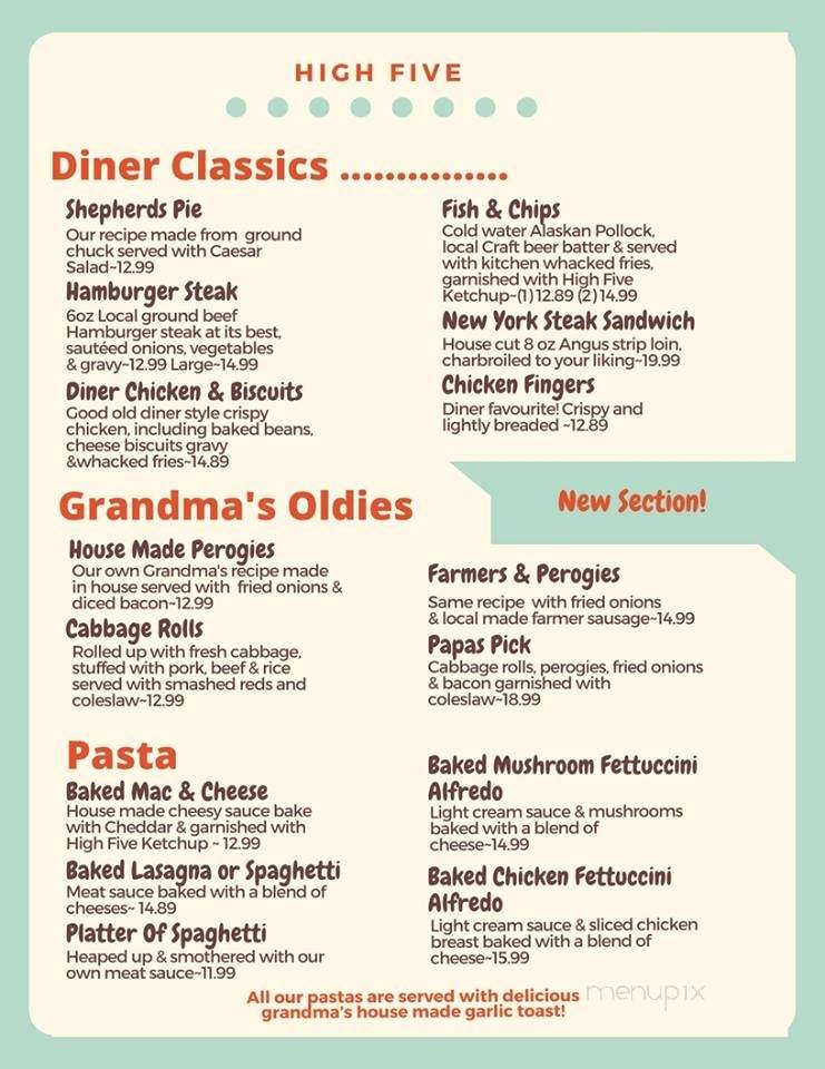 High Five Diner - Little Fort, BC menu_pic