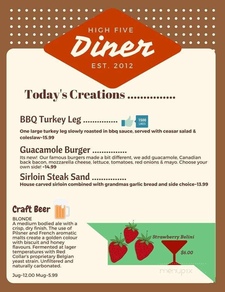 High Five Diner - Little Fort, BC menu_pic