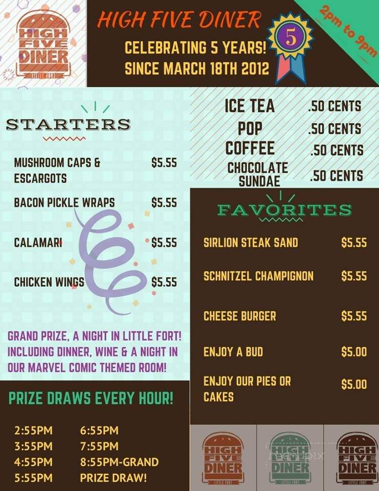 High Five Diner - Little Fort, BC menu_pic