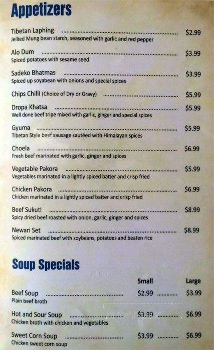 Himalayan Kitchen - Toronto, ON menu_pic