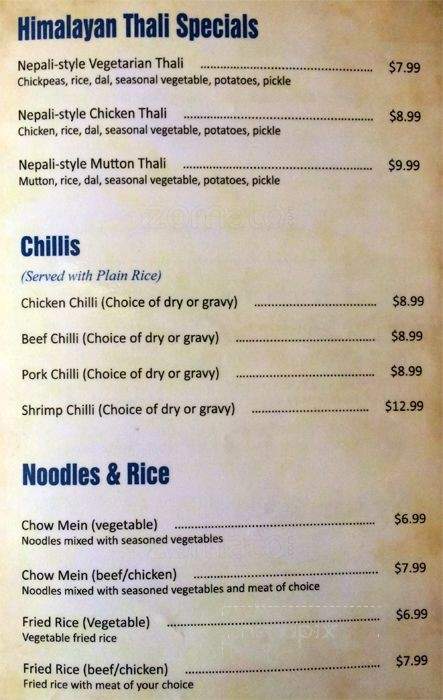 Himalayan Kitchen - Toronto, ON menu_pic