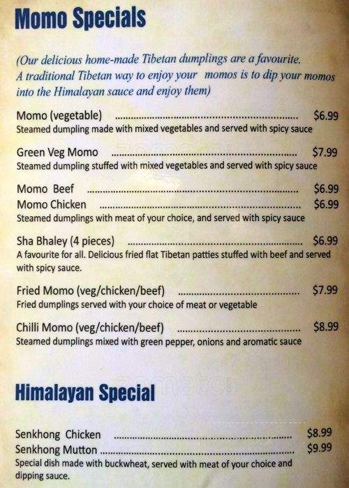 Himalayan Kitchen - Toronto, ON menu_pic