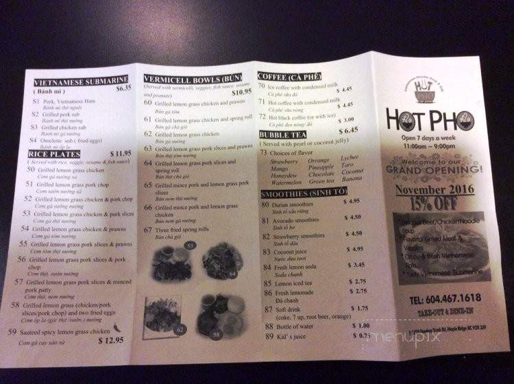 Hot Pho Restaurant - Maple Ridge, BC menu_pic