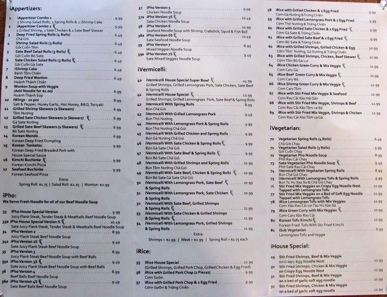IPHO Vietnamese & Korean Restaurant - Medicine Hat, AB menu_pic