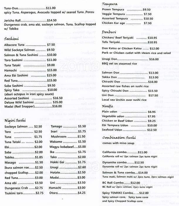 Irori Sushi - Vancouver, BC menu_pic