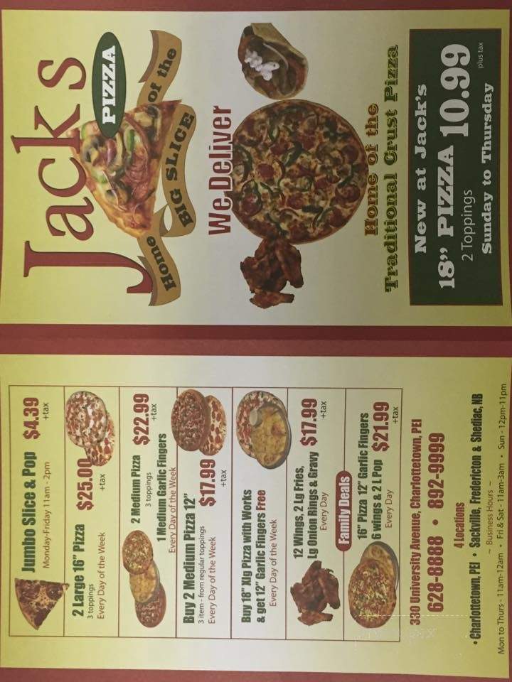 Jack's Pizza - Charlottetown, PE menu_pic