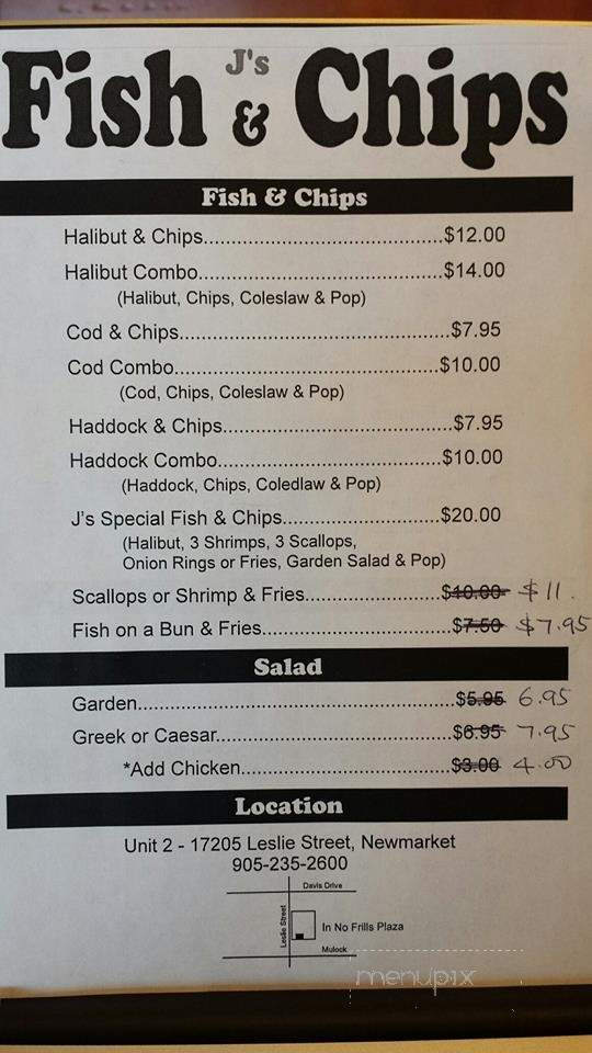 Menu of J's Fish & Chips in Newmarket, ON L3Y 8Y8