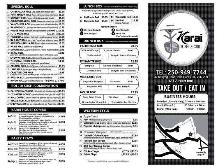 Karai - Port Hardy, BC menu_pic