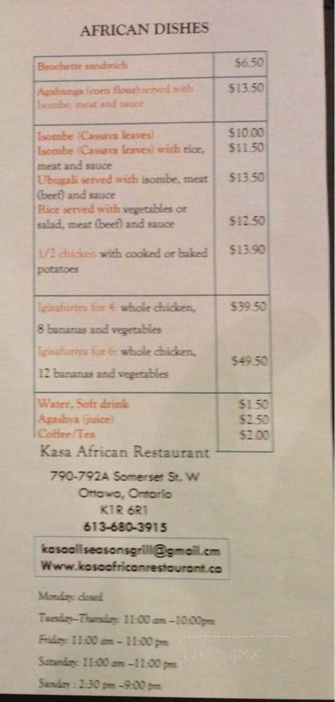 Kasa All Season Grill - Ottawa, ON menu_pic