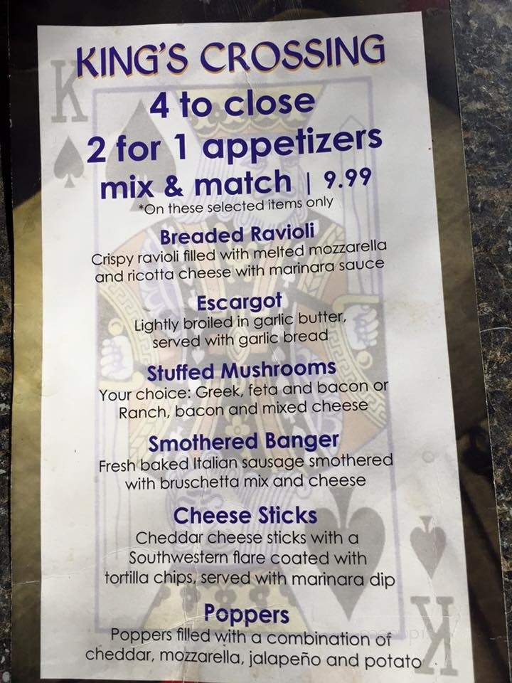 King's Crossing Tap & Grill - Peterborough, ON menu_pic