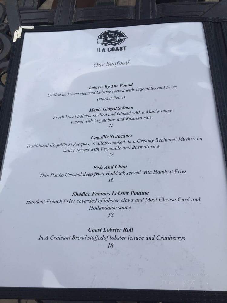 La Coast Restaurant et Bar - Shediac, NB menu_pic