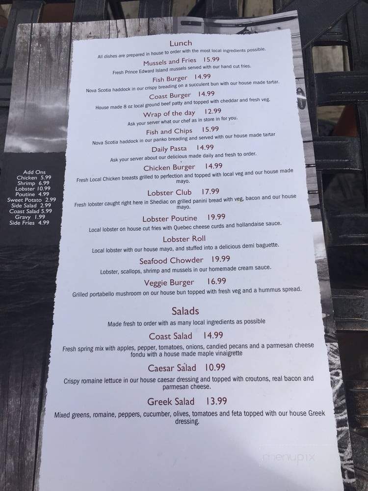 La Coast Restaurant et Bar - Shediac, NB menu_pic